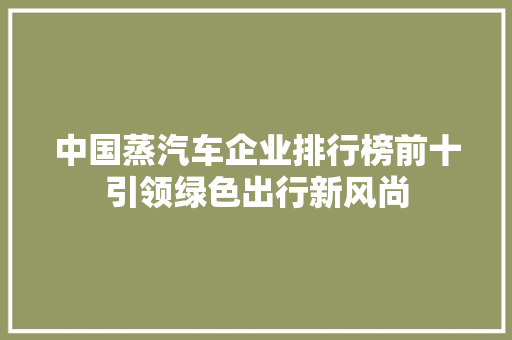 中国蒸汽车企业排行榜前十引领绿色出行新风尚