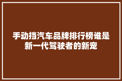 手动挡汽车品牌排行榜谁是新一代驾驶者的新宠