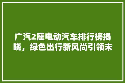 广汽2座电动汽车排行榜揭晓，绿色出行新风尚引领未来  第1张