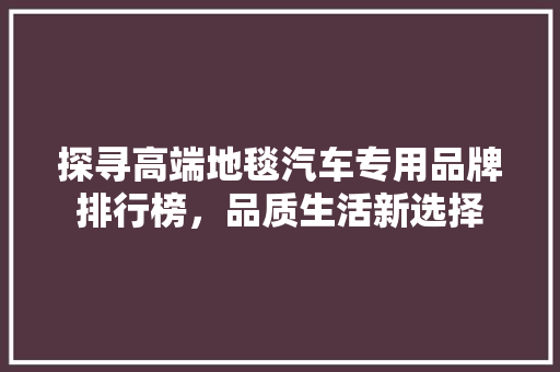 探寻高端地毯汽车专用品牌排行榜，品质生活新选择