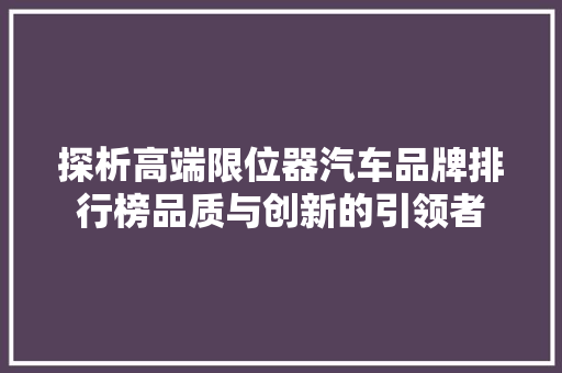 探析高端限位器汽车品牌排行榜品质与创新的引领者