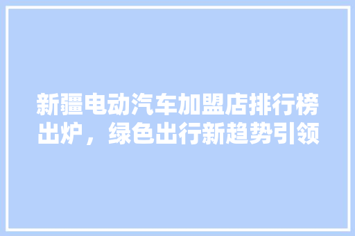 新疆电动汽车加盟店排行榜出炉，绿色出行新趋势引领未来  第1张