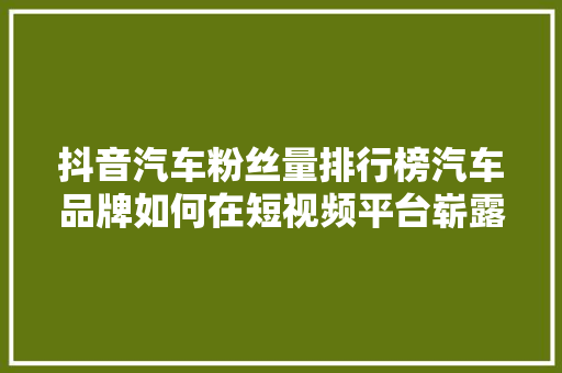 抖音汽车粉丝量排行榜汽车品牌如何在短视频平台崭露头角  第1张