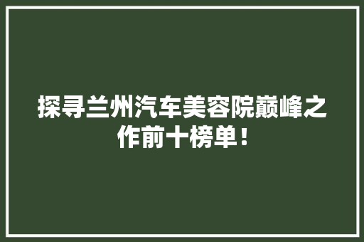 探寻兰州汽车美容院巅峰之作前十榜单！