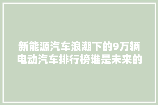 新能源汽车浪潮下的9万辆电动汽车排行榜谁是未来的领跑者