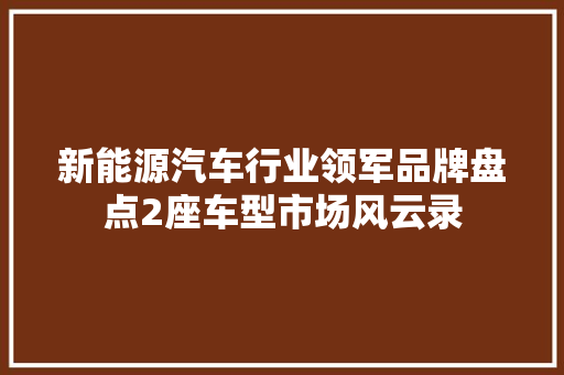 新能源汽车行业领军品牌盘点2座车型市场风云录
