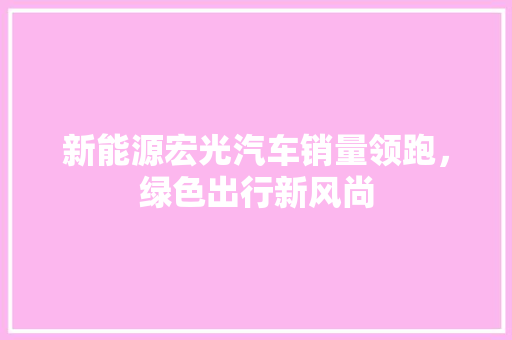 新能源宏光汽车销量领跑，绿色出行新风尚