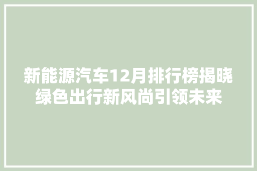 新能源汽车12月排行榜揭晓绿色出行新风尚引领未来  第1张