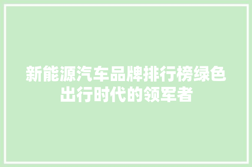 新能源汽车品牌排行榜绿色出行时代的领军者  第1张
