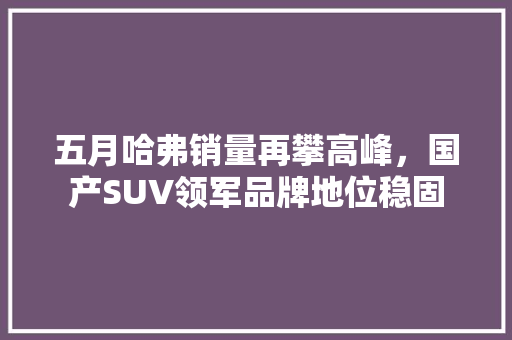 五月哈弗销量再攀高峰，国产SUV领军品牌地位稳固