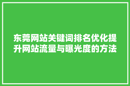 东莞网站关键词排名优化提升网站流量与曝光度的方法