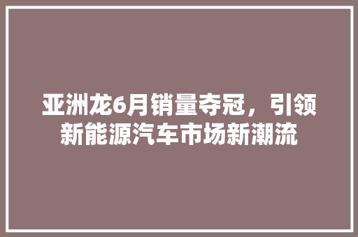 亚洲龙6月销量夺冠，引领新能源汽车市场新潮流  第1张
