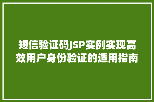 短信验证码JSP实例实现高效用户身份验证的适用指南