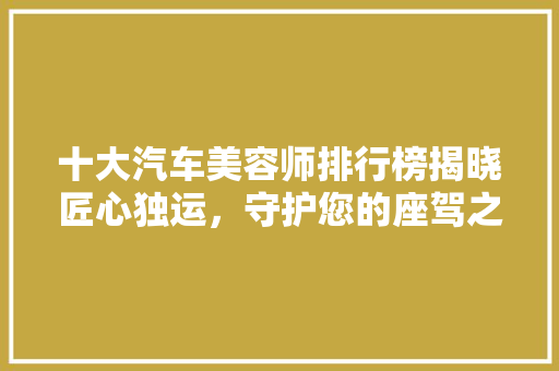 十大汽车美容师排行榜揭晓匠心独运，守护您的座驾之美