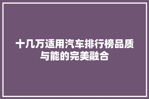 十几万适用汽车排行榜品质与能的完美融合