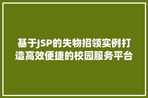 基于JSP的失物招领实例打造高效便捷的校园服务平台