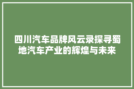 四川汽车品牌风云录探寻蜀地汽车产业的辉煌与未来
