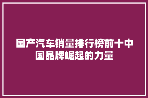 国产汽车销量排行榜前十中国品牌崛起的力量