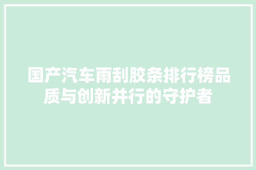 国产汽车雨刮胶条排行榜品质与创新并行的守护者