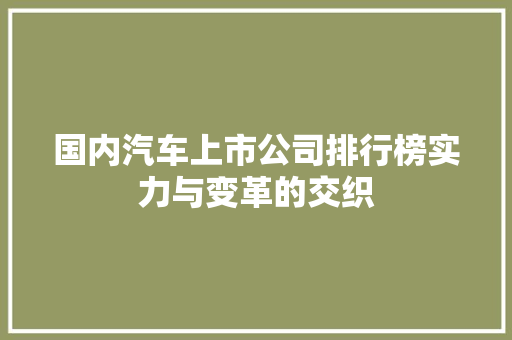 国内汽车上市公司排行榜实力与变革的交织
