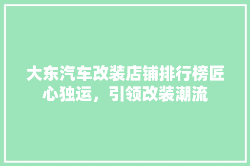 大东汽车改装店铺排行榜匠心独运，引领改装潮流