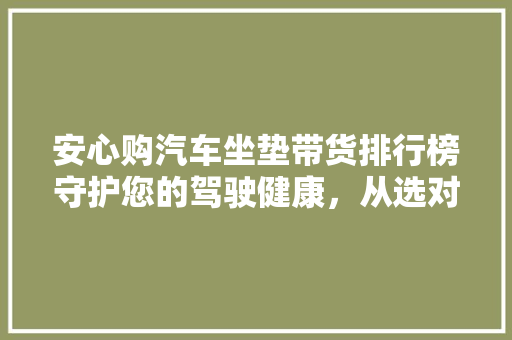 安心购汽车坐垫带货排行榜守护您的驾驶健康，从选对坐垫开始