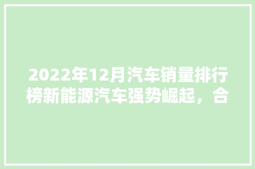 2022年12月汽车销量排行榜新能源汽车强势崛起，合资品牌稳居前列